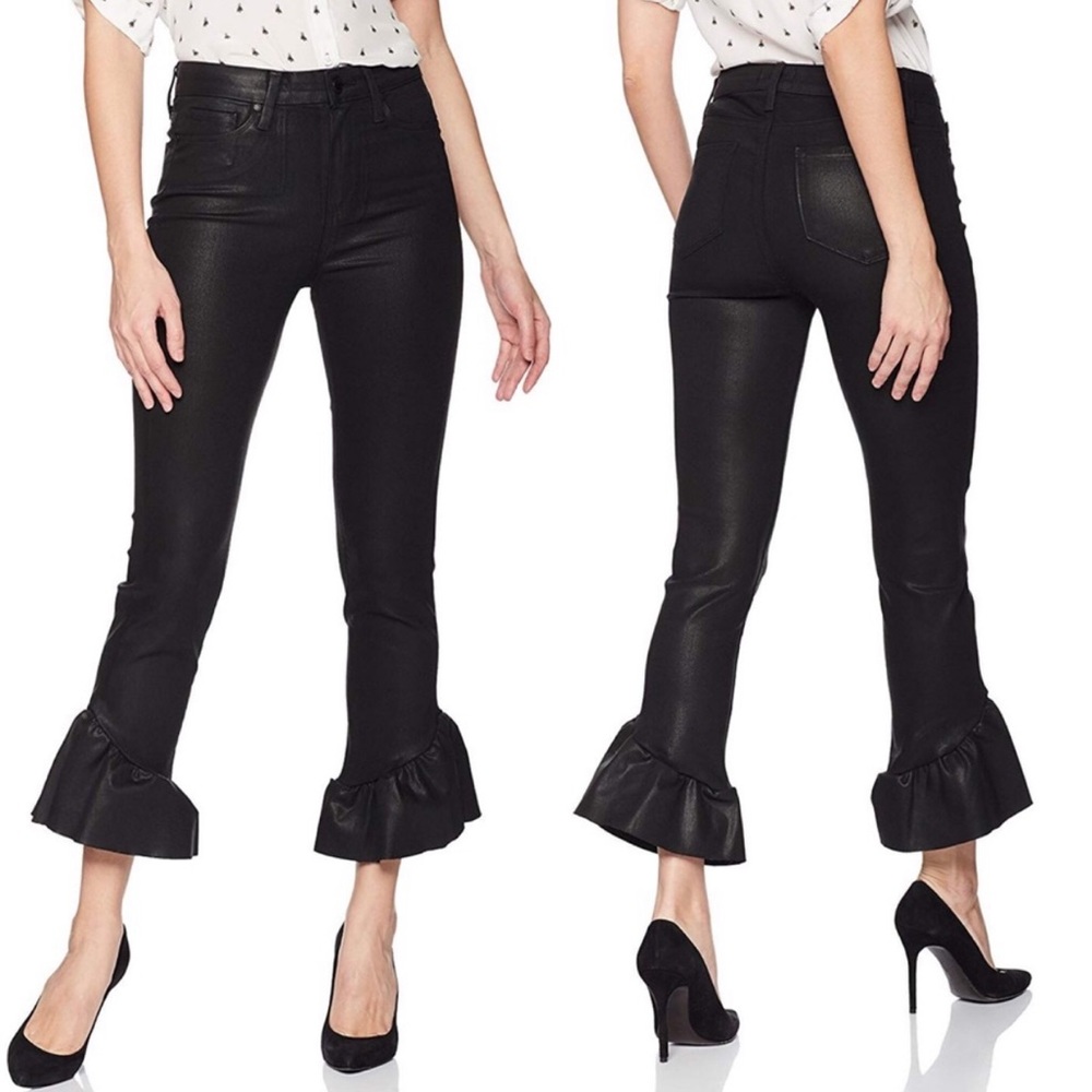 Paige Flora Ruffle Raw Hem Jeans 26 Black Shadow